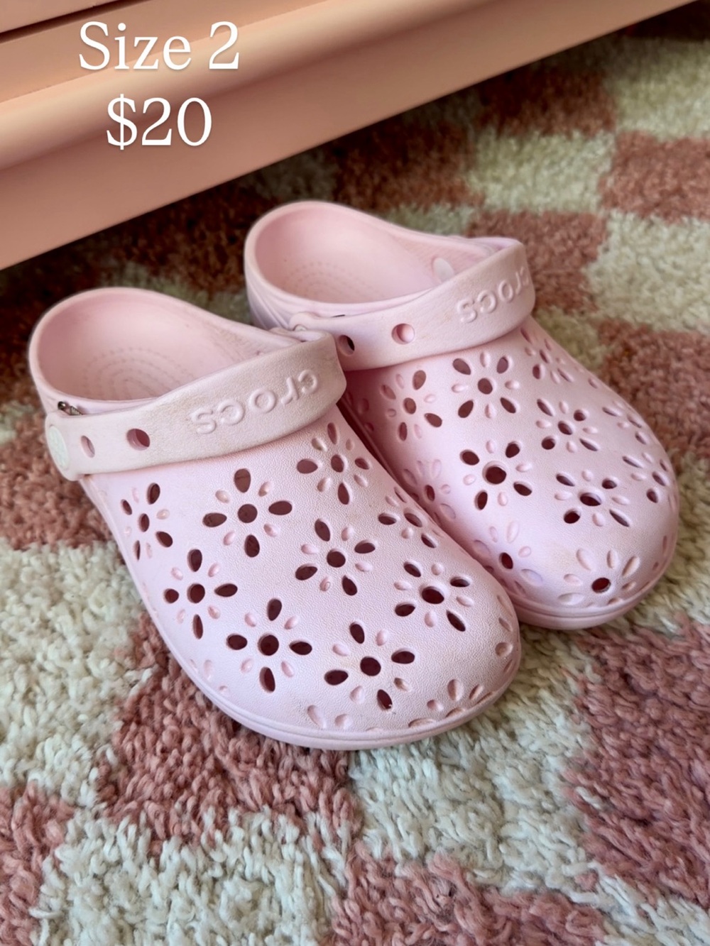 CROCS Kids Floral-Perforated Clog in Light Pink